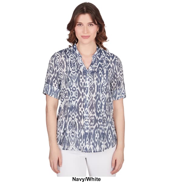 Womens Ruby Rd. Wovens Stand Collar Ikat Casual Button Down