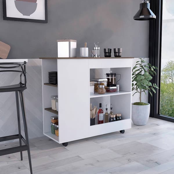 FM FURNITURE Arizona White Kitchen Cart