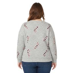 Plus Size Tru Self Long Sleeve Sequin Candy Cane Sweater