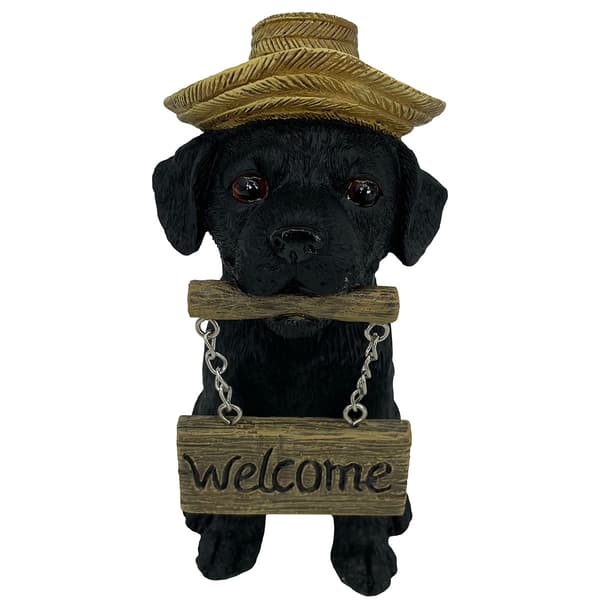 Resin Black Lab with Straw Hat & Welcome Sign - image 