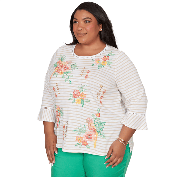 Plus Size Alfred Dunner Resort Living Tropical Stripe Blouse