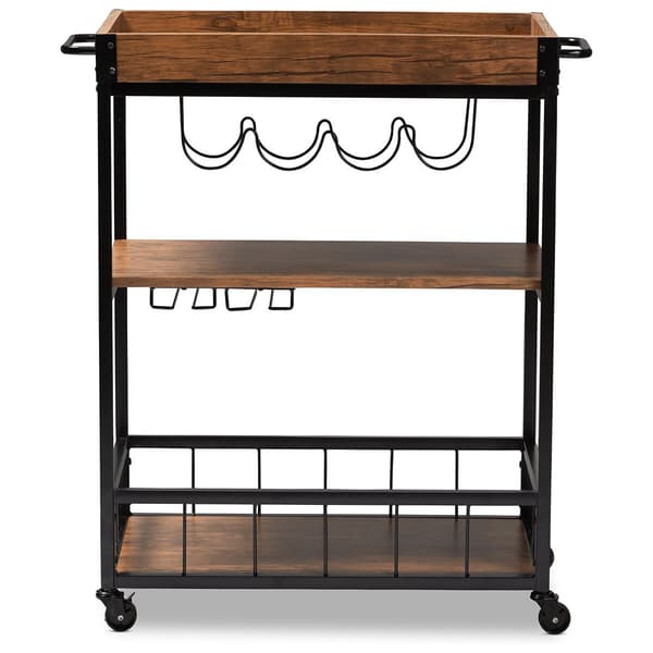 Baxton Studio Cerne Mobile Metal Bar Cart with Wine Bottle Rack