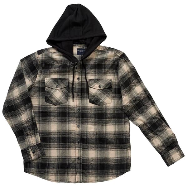 Young Mens Architect(R) Jean Co. Hooded Flannel Shirt-Cream &amp; Black - image 