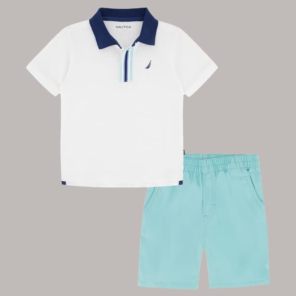 Toddler Boy Nautica Stripe Collar Polo & Solid Shorts Set - image 