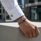 Mens Iron Saints Silver Blue Bead Box Chain Layered Bracelets - image 3