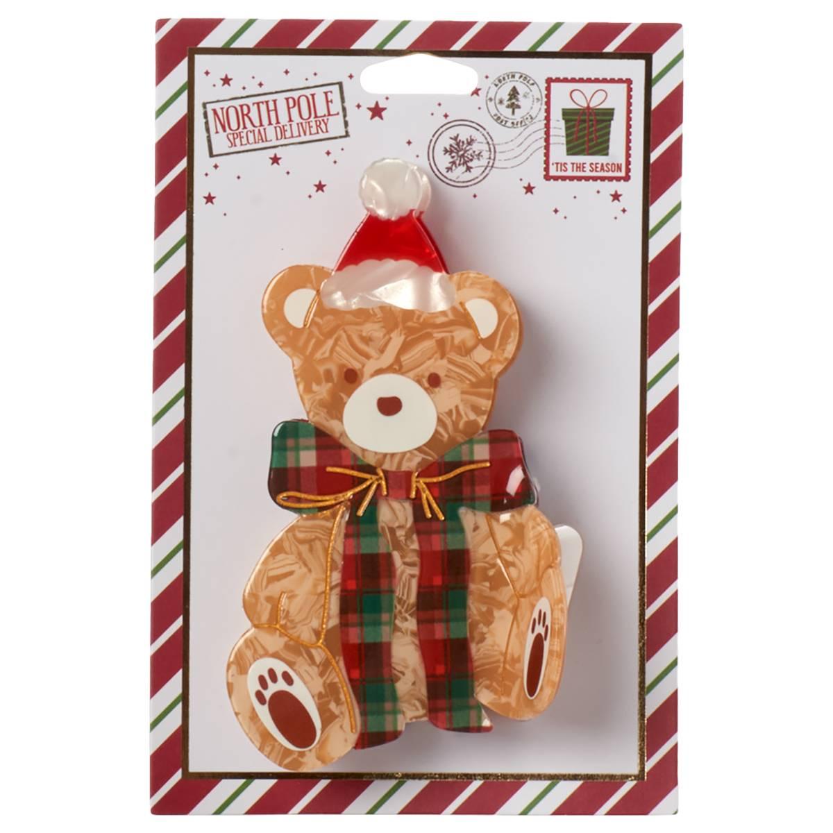 Womens North Pole Special Delivery Christmas Bear Scarf Claw Clip