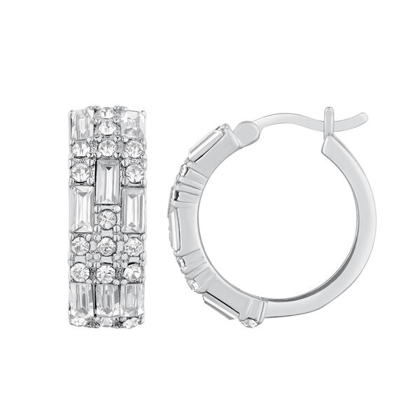 10kt. Gold & Crystal Oval Diamond-Cut Fancy Hoop Earrings - image 