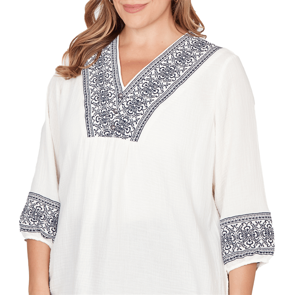 Plus Size Skye’s the Limit Fresh Start Scroll V-Neck Blouse