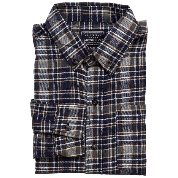 Mens Jackson Hole Long Sleeve Flannel Shirt - Navy/Gold