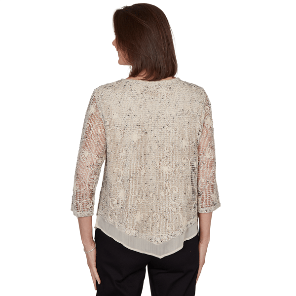 Petite Alfred Dunner Detail Driven 3/4 Sleeve Textured Blouse