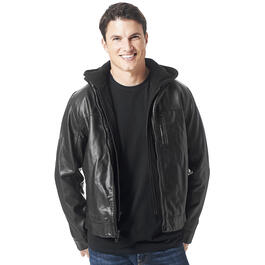 Mens Guess Faux Leather Jacket with Fleece Hood