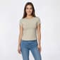 Juniors Pink Rose Contour Crew Neck Double Layer Cap Sleeve Tee - image 4