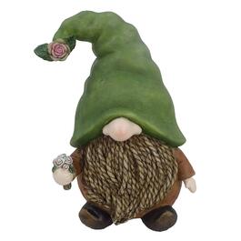 Alpine Gnome with Green Hat Holding a Flower Garden Statue