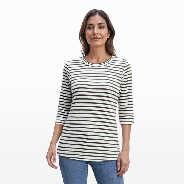 Womens Hasting & Smith 3/4 Sleeve Stripe Round Neck Tee