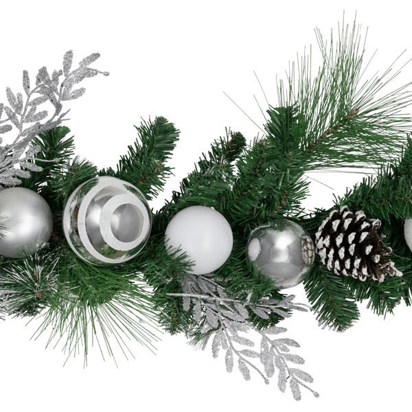 Northlight 6ft. Christmas Pine Garland with Striped Ornaments