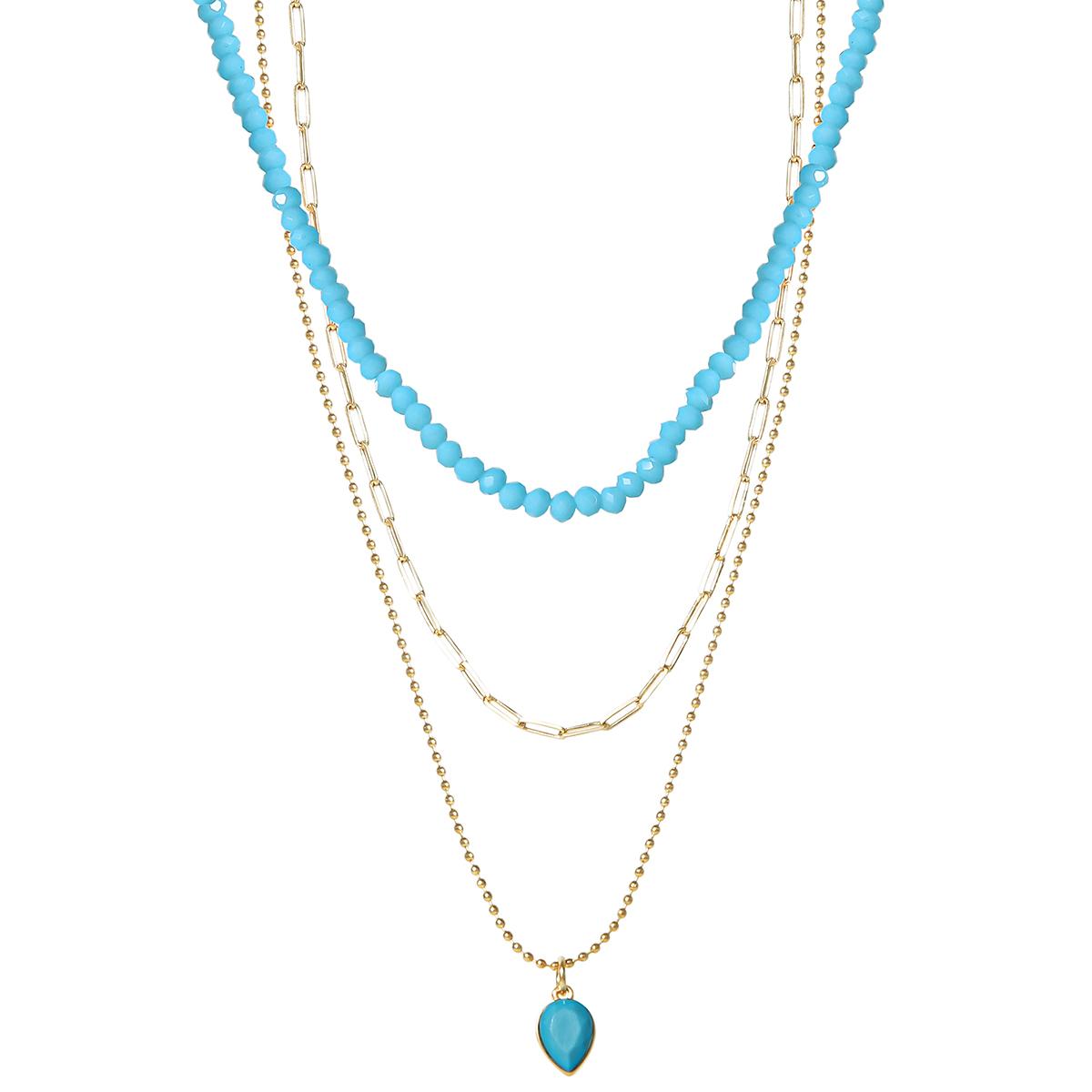 Jessica Simpson Beaded & Paperclip Chain Turquoise Necklace...