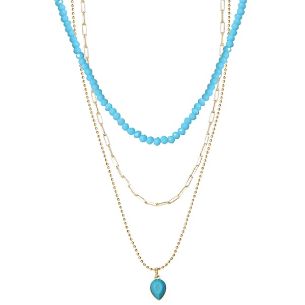 Jessica Simpson Beaded & Paperclip Chain Turquoise Necklace Set - image 