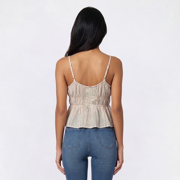 Juniors No Comment Lurex Striped Cropped Tank Top With Bead Tie