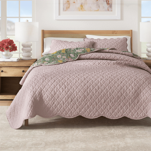 Freshfolds Floral Printed Scalloped Cotton Quilt Set - image 
