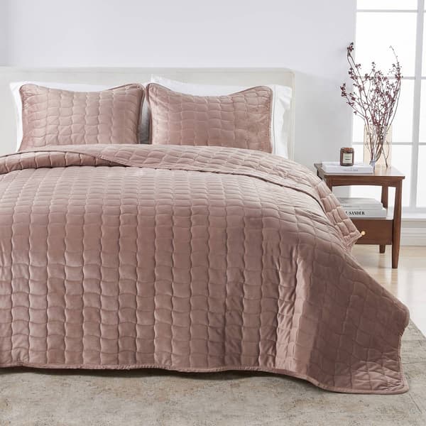 FreshFolds Vivica 3pc. Luxury Velvet Stitched Quilt Set - image 