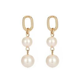 Roman Gold-Tone Double Pearl Link Drop Earrings