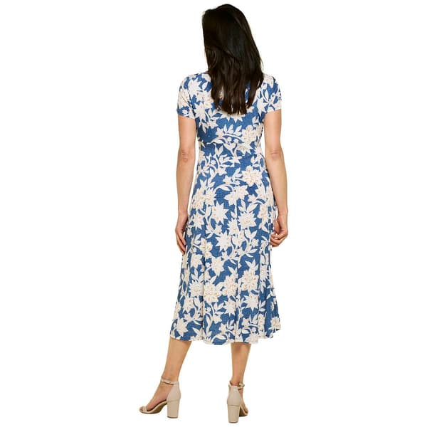 Womens Perceptions Short Sleeve Puff Floral Midi Dress