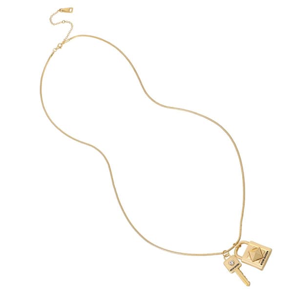 Steve Madden Snake Chain Necklace w/ Padlock & Key Pendants
