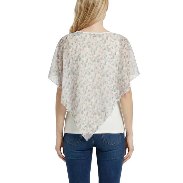 Womens NY Collection Brushstroke V Neck Chiffon Poncho Blouse