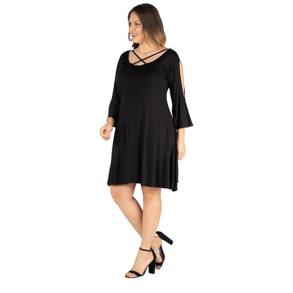 Plus Size 24/7 Comfort Apparel Cold Shoulder A-Line Dress