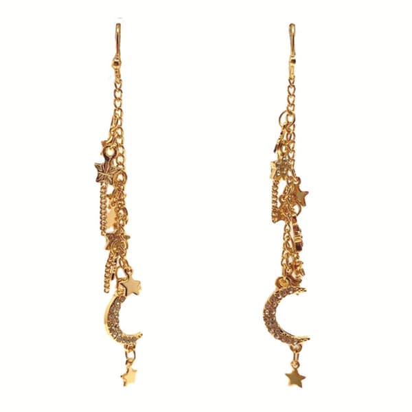 Ashley Gold-Tone Crystal Stars & Moon Drop Earrings - image 