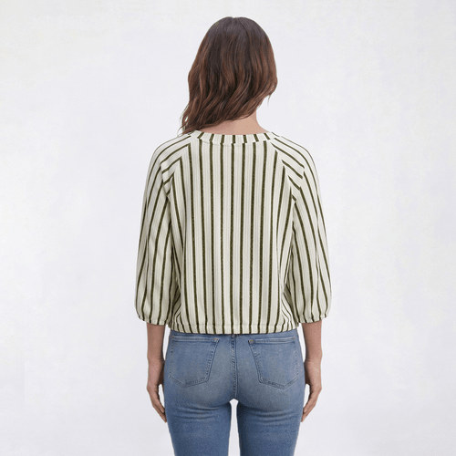 Womens Cure 3/4 Roll Tab Stripe Split Neck Henley Blouse