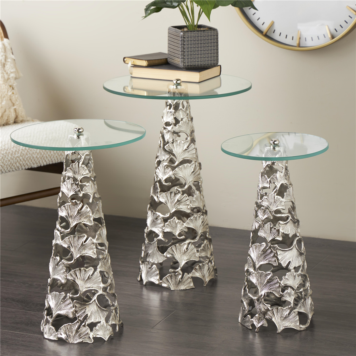 9th & Pike® Contemporary Silver Aluminum Metal Accent Table Set
