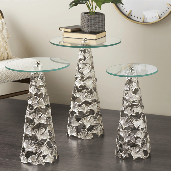 9th & Pike® Contemporary Silver Aluminum Metal Accent Table Set