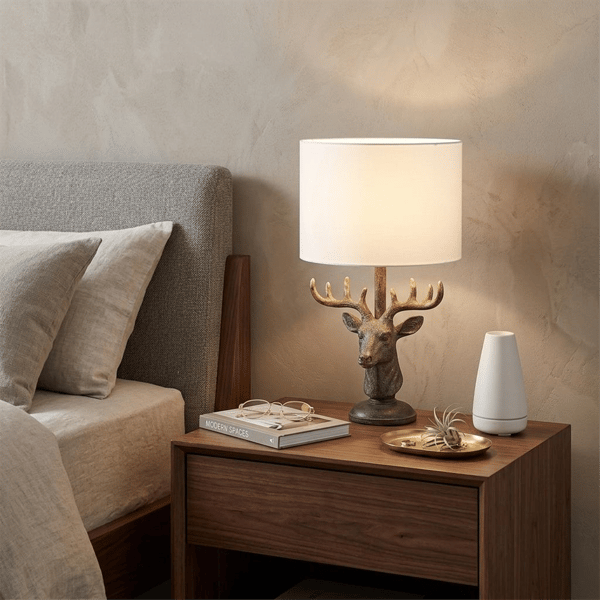 HomeRoots 18in. Antiqued Bronzed Stag Bust Table Lamp