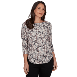 Womens Emaline Key Items 3/4 Sleeve Boat Neck Stallion Blouse