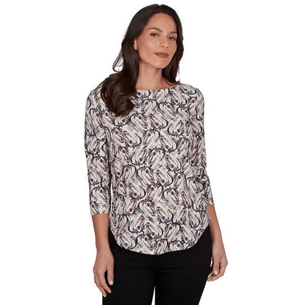 Womens Emaline Key Items 3/4 Sleeve Boat Neck Stallion Blouse - image 