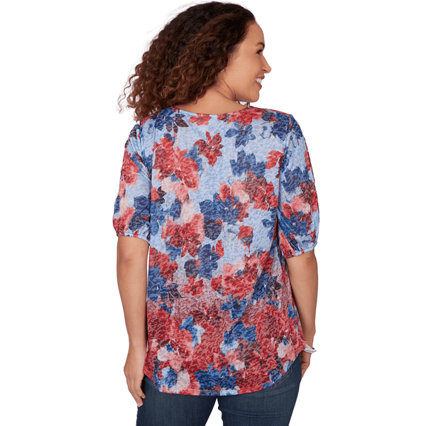 Womens Ruby Rd. French Riviera Pleated Floral Lace Trim Blouse