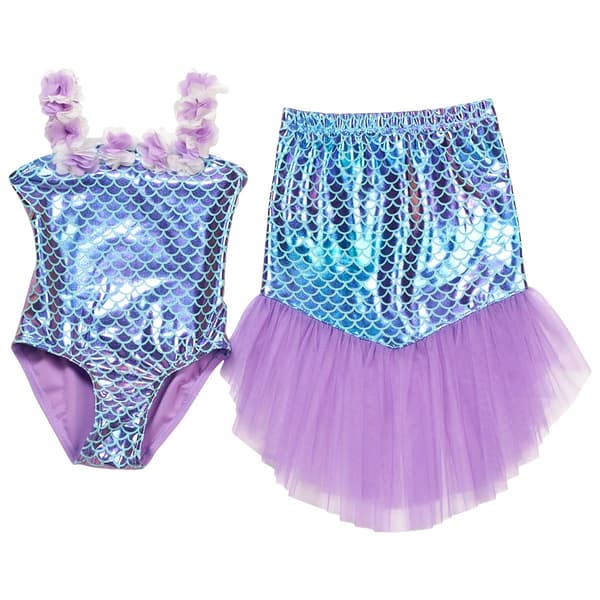 Girls (4-6x) Reesy Chelly Mermaid One Piece Swimsuit with Skirt - image 