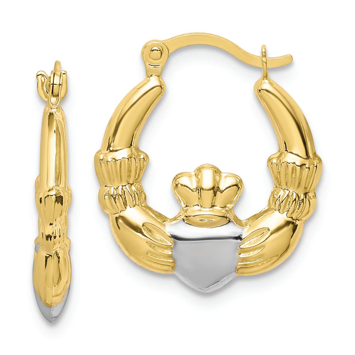 Gold Classics™ 10kt. & Rhodium Claddagh Hollow Hoop...