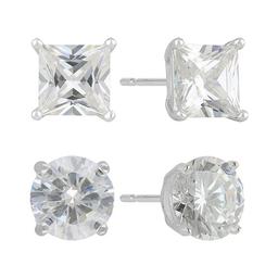Sunstone 2pr. Sterling Silver Square & Round Stud Earrings