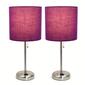 LimeLights Brush Steel Lamp w/Charge Outlet/Purple Shade-Set of 2 - image 9