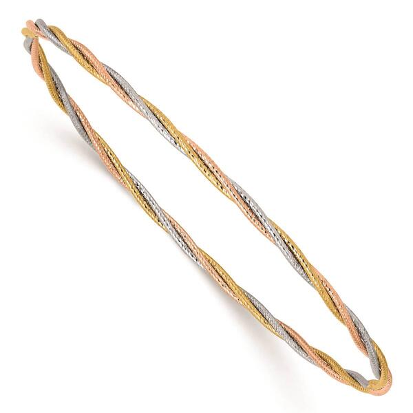Gold Classics(tm) 14kt. Gold Tri-Color Diamond-Cut Twisted Bangle - image 