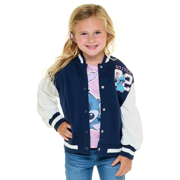 Girls (4-6x) Disney Stitch Fleece Lined Bomber Jacket - image 