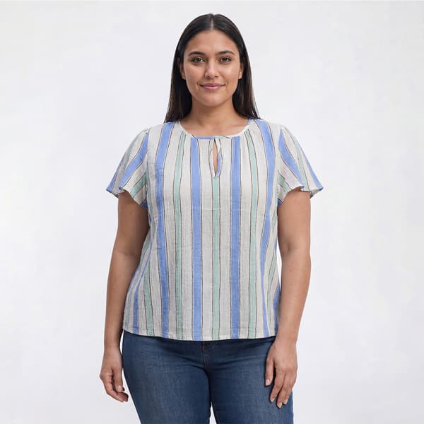 Plus Size Preswick & Moore(R) Short Flutter Sleeve Stripe Blouse - image 