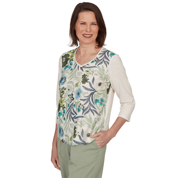 Petite Alfred Dunner Indigo Girls Floral Sequin Blouse