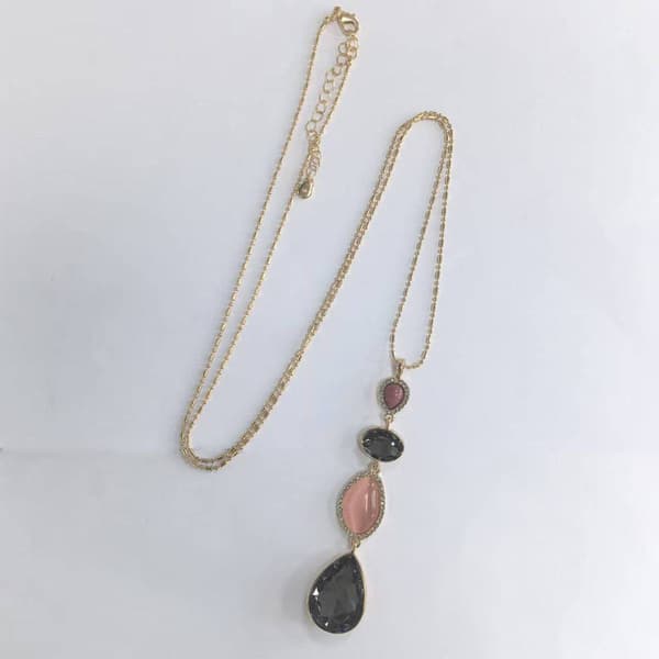 Ashley Cooper(tm) Shiny Gold Linear Pink Cat Eye Diamond Pendant - image 