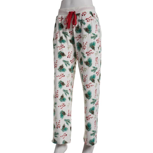 Womens Rene Rofe Pine Cones & Berries Stretch Velour Pajama Pants