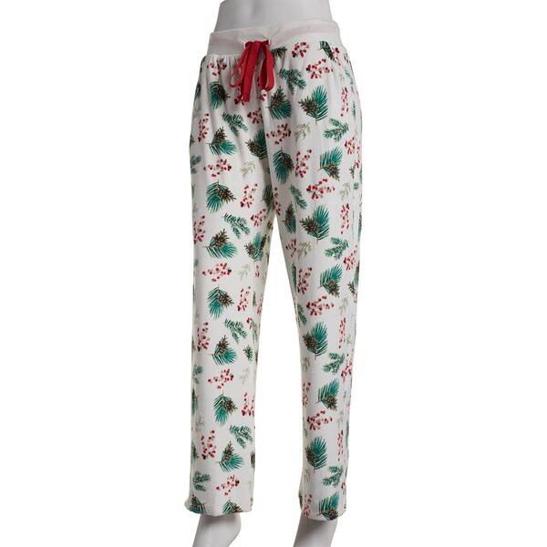 Womens Rene Rofe Pine Cones & Berries Stretch Velour Pajama Pants - image 