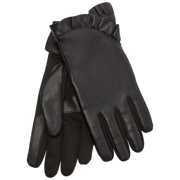 Womens Isotoner Faux Leather Ruffle Gloves - image 