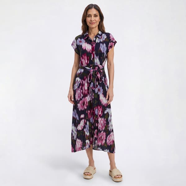 Womens Nina Leonard Short Sleeve Blurred Floral Shirtdress - image 